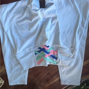 White Fabletics Leggings with Colorful Waistband